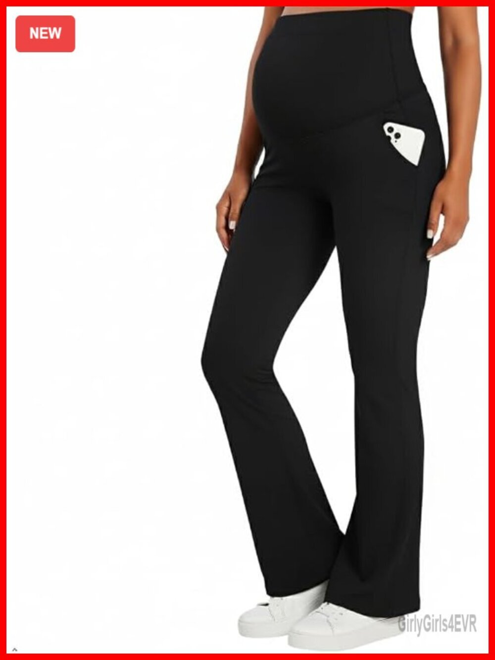 Fleece Lined Maternity Flare Leggings with Pockets, Over Belly Yoga Pants